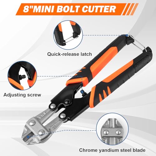 3 Piece Bolt Cutter Pliers Set, 14\" Heavy Duty Bolt Cutter, 8\" Mini Cutter & 8\" Wire Rope Cutter with Storage Bag, CR-V Steel Blades for Chains, Locks, Barbed Wire