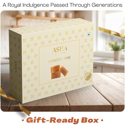 Image of ASHA SWEETS Handcrafted Mysore Pak (Pack of 4 x 500g) | Made with Pure Desi Ghee | Melts in Mouth | Special Indian Mithai | Delicious & Healthy Exclusive Sweets Gift Box | Traditional Taste of Mysuru