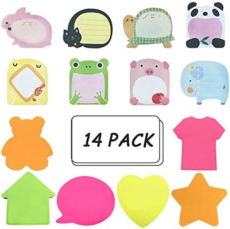 Sticky Notes, Self-Stick Removable Shaped Sticky Notes - 14 Pads - 100 Sheets 6 Pad Shaped Notes -20 Sheets 8 Pad Animal Notes(14 Pack)