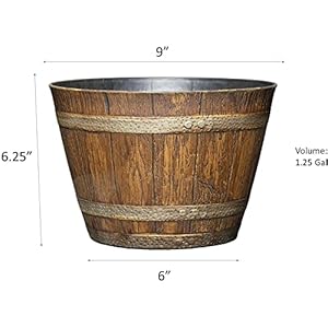 Classic Home and Garden Indoor/Outdoor Round Whiskey Resin Flower Pot Barrel Planter, Oak Brown, 9" Classic Home and Garden IndoorOutdoor Round Whiskey Resin Flower Pot Barrel Planter Oak Brown 9