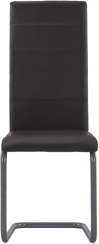 Miniatura 4 de Juego de 2 sillas de comedor tapizadas de piel sintética marrón, cómodos muebles de cocina y comedor con marco de acero, diseño moderno Sillas para