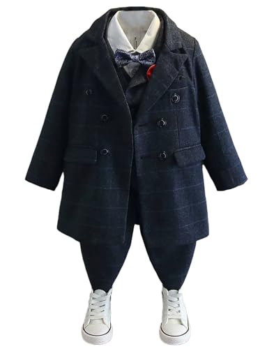 Costume garçon 3 pièces haut de gamme avec veste longue et finitions tailleur