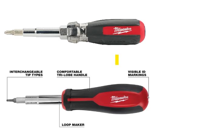 Image of Milwaukee 11-in-1 Multi-Tip Screwdriver with Square Drive Bits and 13-in-1 Multi-Tip Cushion Grip Screwdriver Sets (48-22-2880-2761), Red (‎48-22-2302-2880-2761)
