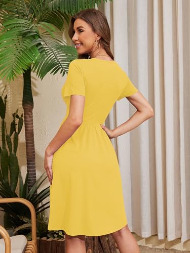 Image of Heymoments Womens Summer Short Sleeve Casual Dresses V-Neck Beach Dress with Pockets S-2XL