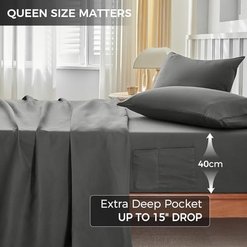 Image of Tokokimo Hotel Collection California King Sheet Set - 4-Piece Ultra-Soft Microfiber, Extra Deep Pocket, Fitted Sheet with Double Side Pockets, Cooling & Breathable, Wrinkle & Fade Resistant, Grey