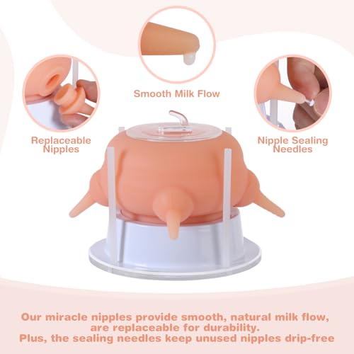 Elevonix Nursing Nipple Puppy Feeders for Multiple Puppies, 200ml Food-Grade Silicone with 4 Adjustable Detachable Nipples, Smooth Flow Nipple for Kitten Bottle Feeding Kit(Pink) by Elevonix - Image 5