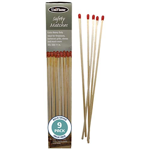 Extra Heavy Duty Long Safety Matches | Long Wooden Fireplace Matches for Candles, Camping, BBQ Grilling | M-6150| 11" Long | 50 per Box | Pack of 9 x 50 (450 Matches)