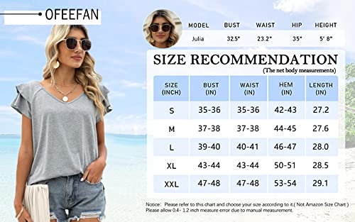 Petal Sleeve Tops For Women Summer V Neck Casual Tshirts Elegant Tops Xl Beige #TOP5