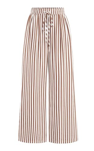 Image of PRETTYGARDEN Womens Pants Elastic Waist Floral Lightweight Palazzo Pants for Women Casual Lounge Wide Leg Pants Woman