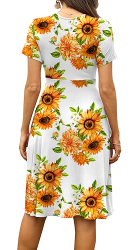 Image of WEACZZY Women's Summer Short Sleeve Casual Dresses V-Neck Floral Party Dress with Pockets