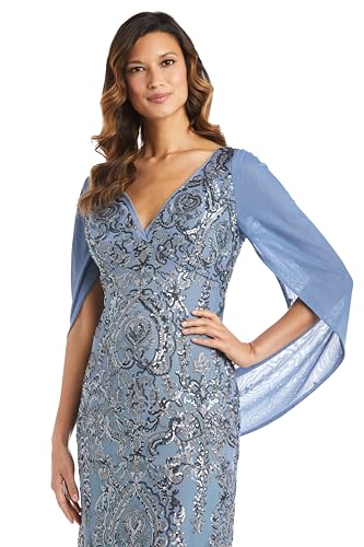 R&M Richards Elegant Beaded Long Gown W/Draped Sleeves & V-Neckline2