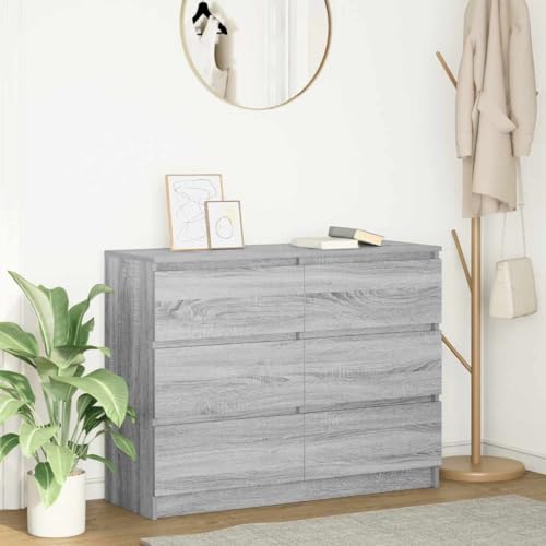 Teenpull Grey Sonoma Engineered Wood Sideboard, 100x35x76 cm Storage Cabinet, Modern Credenza Buffet for Dining Room, Kitchen, Living Room, Entryway