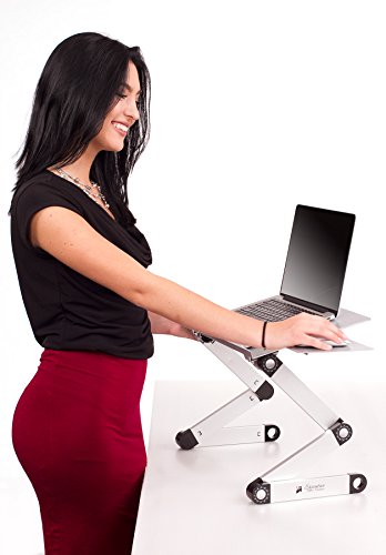 Executive Office Solutions Portable Adjustable Aluminum Laptop Desk/Stand/Table Vented W/Cpu Fans Mouse Pad Side Mount-Notebook-Macbook-Light Weight Ergonomic Tv Bed Lap Tray Stand Up/Sitting-Silver #TOP3