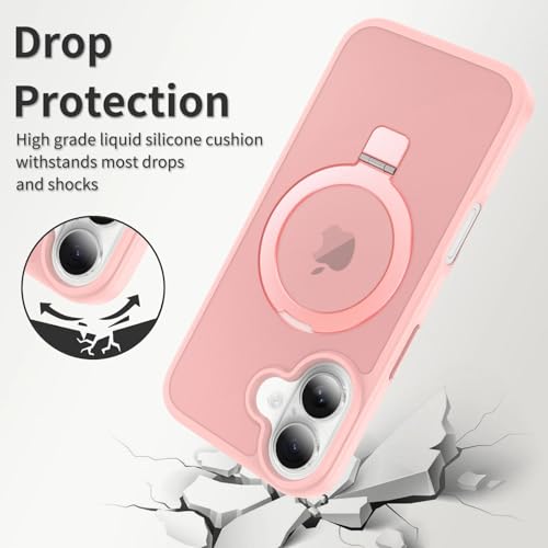 Image of Magnetic for iPhone 16 Case, 6.1 inch, Compatible with MagSafe, Rugged Kickstand, Not-Yellowing Military-Grade Protection, Matte Pink