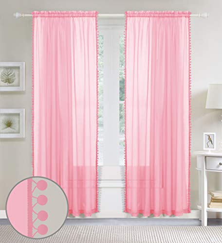 Elegant Comfort Semi-Sheer Pom Pom Tassels Curtains, 2 Panels Set, with 2inch Rod Pocket - Image 3