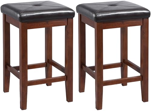 Crosley-Furniture-Upholstered-Square-Seat-Counter-Height-Bar-Stools-Set-of-2-Vintage-Mahogany-24-inch Crosley Furniture Upholstered Square Seat Counter Height Bar Stools Set of 2 Vintage Mahogany 24 inch