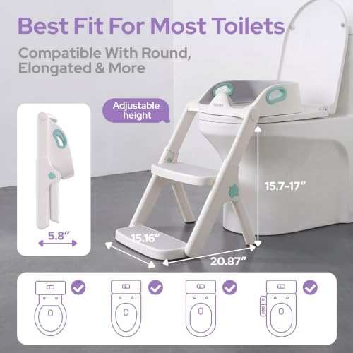 lalalark Potty Training Seat, 2-in-1 Toddler Toilet Seat with Steps, Upgrade Potty Step Stool for Toddler with Anti-Slip Pad Step Stool, Extended Splash Guard, Foldable Potty Ladder Boys Girls, Green — view 6