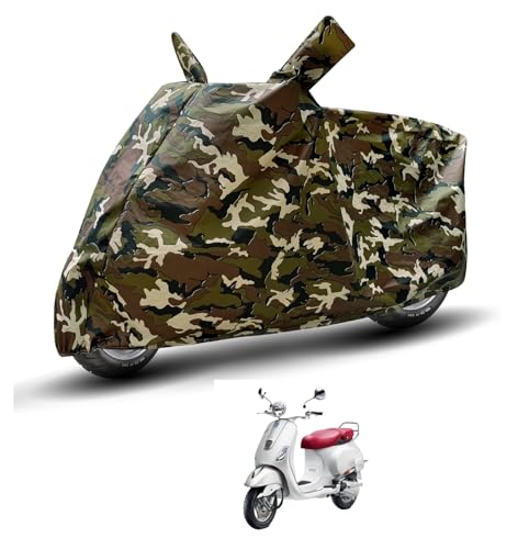 Image of Auto Hub Waterproof Scooty Cover Compatible with Vespa Elegante 125 Dustproof, UV Protection Two Wheeler Scooty Elegante 125 Cover - Army Print