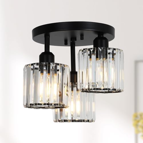 PAUFUL Crystal Semi Flush Mount Ceiling Light,3-Light Modern Clos...
