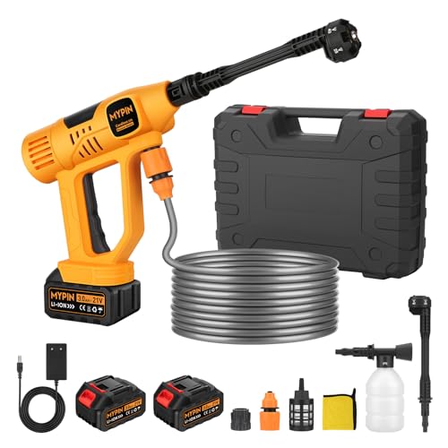 Hidrolimpiadora de Alta Presion, Lavadora de presión inalámbrica con Pantalla LED, 790 PSI, 21V, 2 baterías, Boquilla 6 en 1 para Limpiar Coches, Suelos, Paredes, Vallas 9 Modos de presión Ajustables