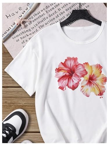 COZYEASE Girl's Floral Print Short Sleeve Crop Tops Crew Neck Slim Fit Graphic Tees Shirts3