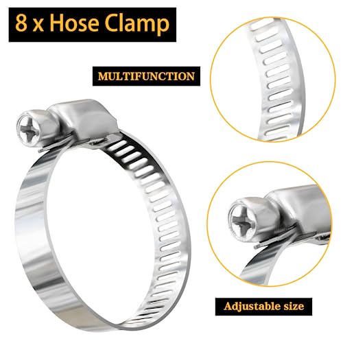 Rhsemi 4pcs Hose Connector 32 mm Set including 8 Hose Clamp Pool Hose Adapter Hose Adapter Double Hose Nozzle (White) - Image 4