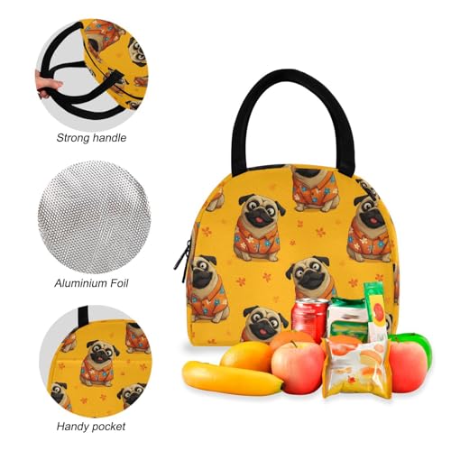 Tropical Pug Print Backpack Set with Lunch Bag, Large Capacity Travel Backpacks and Lunch Box Insulated for Commute Hiking Picnic4