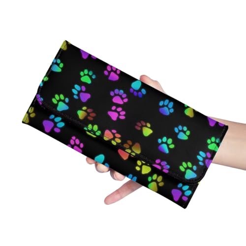 Image of AFPANQZ Colorful Paw Leather Wallets for Women Clutch Card Slots Phone Holder Trifold Purses Card, Large Capacity Card Key Cash Storage Bags Zipper Handbag