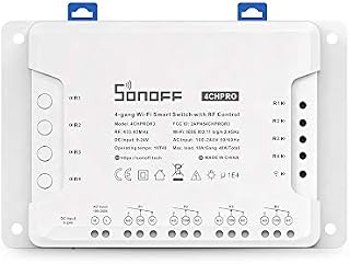 SONOFF 4CHPROR3 WiFi Smart Switch 4 Gang Light Switch Inching/Self-Locking/Interlock 433MHz RF Remote Control Switch,Compatible with Alexa/Google Home,Timer Function,No Hub Required