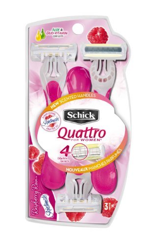 Schick Quattro for Women Disposable Razor with Raspberry Rain Scented Handle, 3-Count by Schick