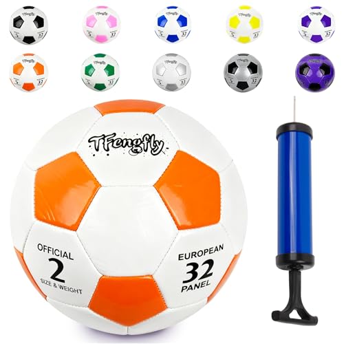 Size 2 Soccer Ball with Pump--White & Orange Training Recreation Soccer Ball Size 2 Thicker PU Tight Weaved Mini Soccer Ball for Boy Girl Outdoor/Indoor League Game Practice Training (White+Orange)