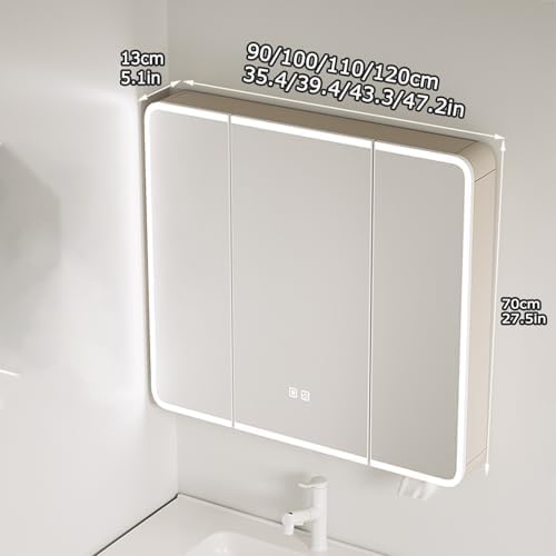 Wall Mounted Storage Cabinet with 2 Mirrored Doors, Aluminum Alloy, Defogger & Surround Lighting, Modern Bathroom Organizer, White, 60x70cm (23.6x27.5in)