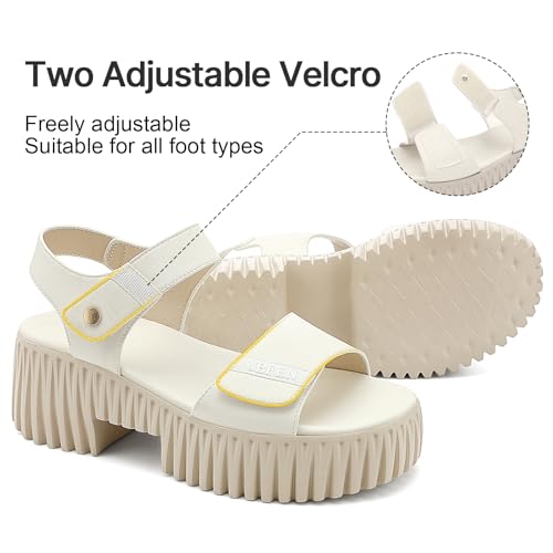 Image of UBFEN Womens Platform Sandals Comfortable Arch Support for Summer Dressy Casual Lightweight Chunky Heel 2 Adjustable Straps A White US Size 7