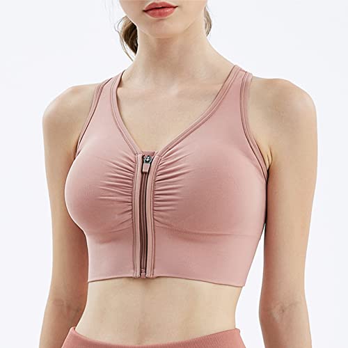 Front Zipper Sports Bra High Impact Support Workout Top Criss-Cross Back Padded Yoga Bras With Removable Cups Pink #TOP7
