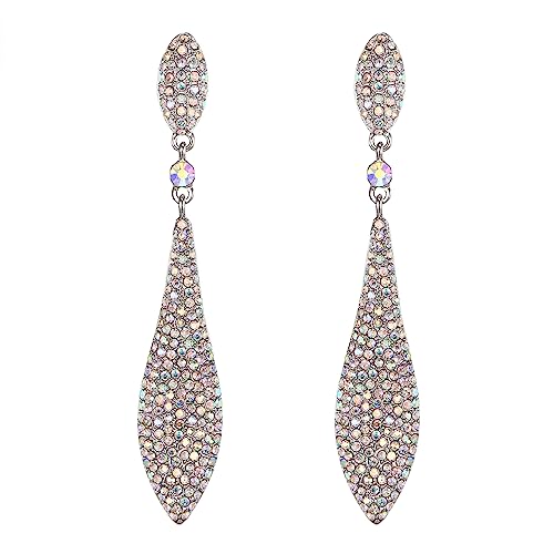 EVER FAITH Crystal Double Drop Wedding Prom Dangle Earrings Iridescent AB