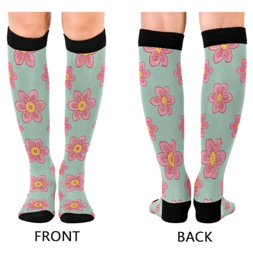Compression Socks for Women Men Flower Wide Calf Knee High Stockings 20-30mmHg Nurse Travel Athletic Sock 2 Pair2