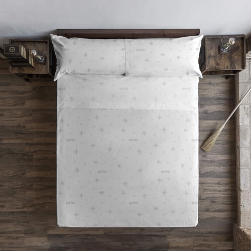 BELUM | Juego de sábanas Harry Potter, Juego de sábanas con almohada y bajera estampadas 100% algodón modelo HPotter Stars Grey para cama de 150/160