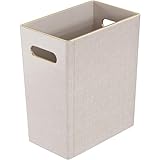 Beige White Trash Can Waste basket,3/4 Gallon Office Pu Leather Wastebasket with Gold-Tone Edging Decoration for Bathroom, Garbage Cans for Toilet Bedroom Living Room, Office home modern decor