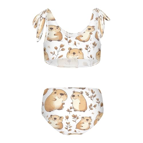 Capybara Pig Animal Maple Girls Tankini Swimsuit Kids Bikini Sets 2 Pcs Bathing Suit 3T2