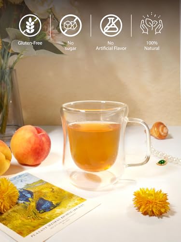 Image of TeeLux Peach Dandelion Burdock Root Tea Bags, Caffeine Free, 100 Count | Natural Herbal Blend with Sweet Cinnamon, Zesty Ginger & Toasty Roasted Dandelion Root, Sugar Free, Hot or Iced