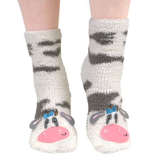 Image of BambooMN Super Soft Warm Cute Women's Animal Non-Slip Fuzzy Fluffy Crew Winter Home Socks