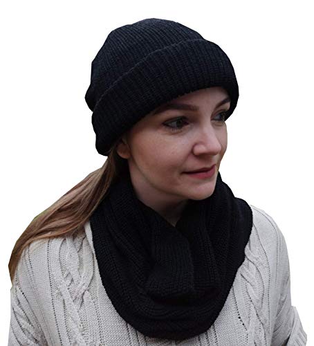 Conjunto Cachecol Max Gola com Gorro,Feminino,macio,quentinho (Preto)