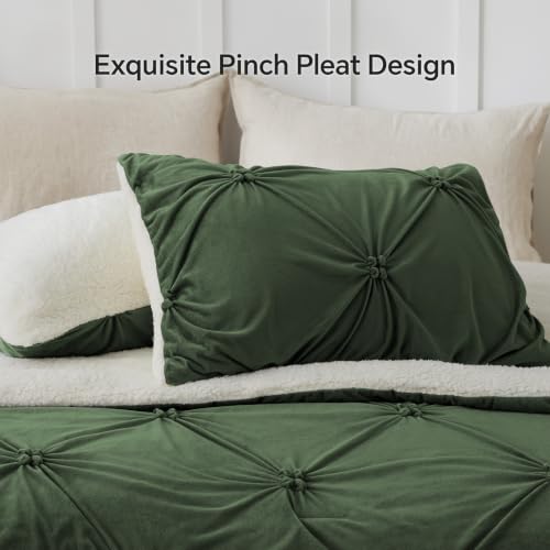 Image of BEDELITE Fluffy Sherpa King Comforter Set,Pintuck-Olive Green