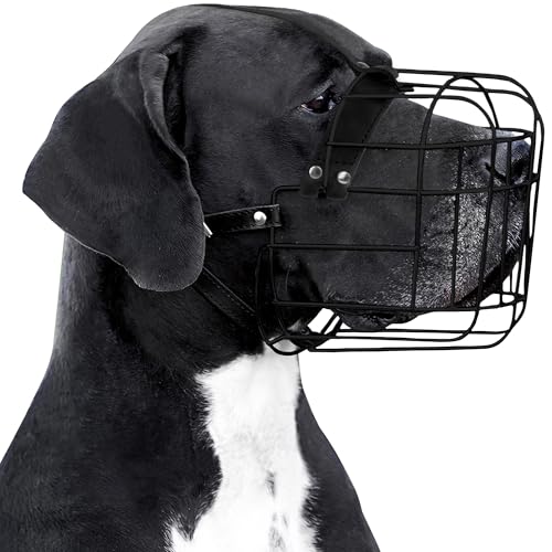 BRONZEDOG Dog Muzzle Adjustable Durable PVC Wire Basket for Large and Extra Large Dogs with Leather Straps Breathable