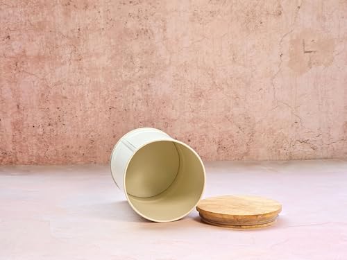 Image of JISCOVERY Airtight Tea, Coffee & Sugar Container Set of 3| Metal Storage Canister with Wooden Lid for Kitchen| Storage Box for Kitchen Counter Top| 1300 ML| Beige