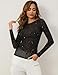 KTILG Sparkly Tops for Women Glitter Sheer Mesh Tops Long Sleeve Sheer Blouses Club Shirts Sexy See Through Tee Black XXL