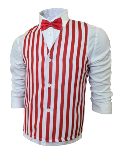 Adults Red & White Striped Costume Vest - Barbershop Quartet Bartender Tapper (Extra Large)