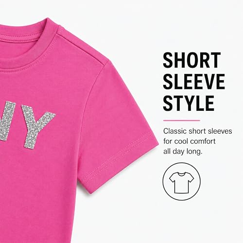 Image of DKNY Girls Shirts - Lightweight Cotton Blend Short Sleeve Crewneck Graphic Tee Cute Tops - Casual Trendy Girls Summer Clothes