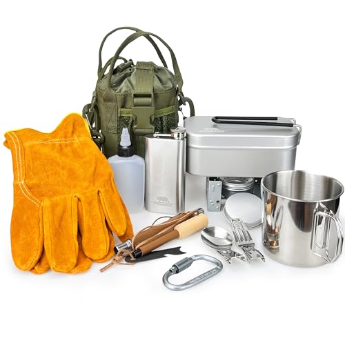Pubgeer Portable Bushcraft Cooking Gear, Survival Cooking Kit, Canteen Cook Set, Wild Survival Equipment, Portable Cookware, Campfire Cooking Mess kit, Self Reliance, Solo Camping Cooking Kit
