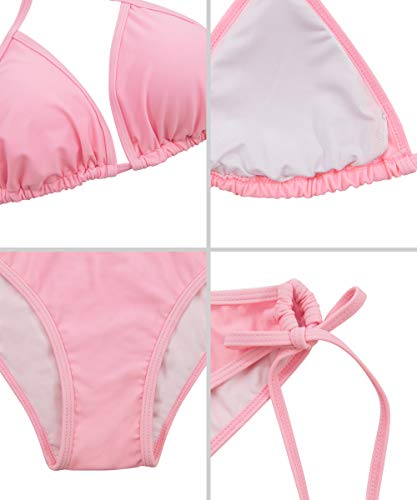 Image of American Trends Women's String Triangle Halter Bikini Set-2 Piece Swimsuit,Adjustable Ties,Removable Pads&Quick-Dry Fabric